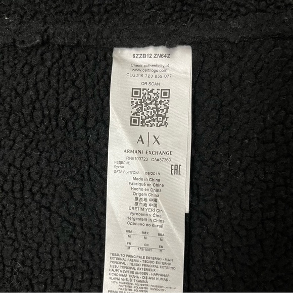 Armani Exchange AX Men’s Black Moto Jacket Faux Sherpa Lined Size M - Picture 13 of 16